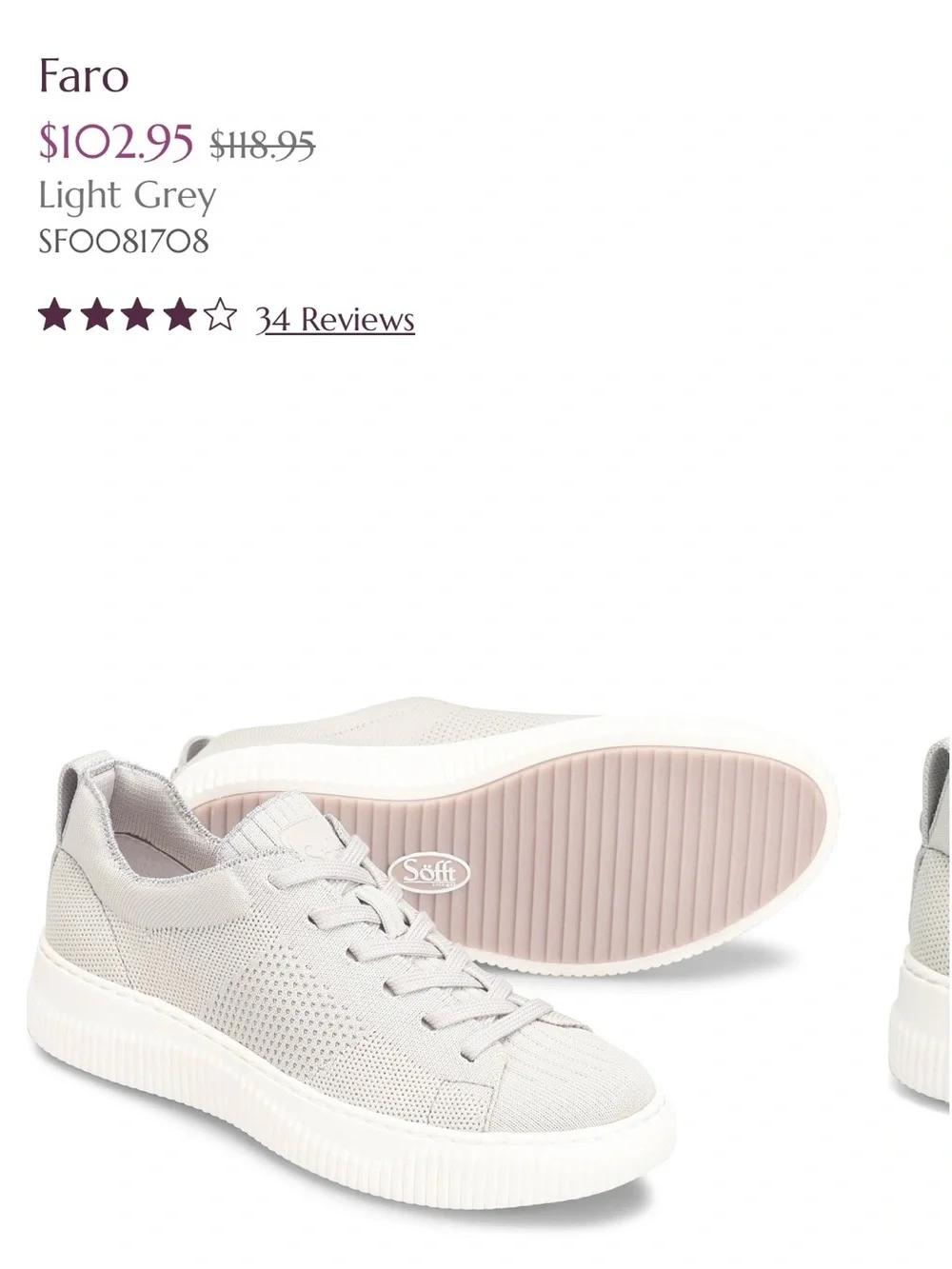 Sofft Faro Knit Comfort Sneakers Gray Size 9